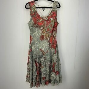 Robbie Bee Womens 16 Paisley Tiered Ruffle Hem Sleeveless Midi Dress Y2K 90s